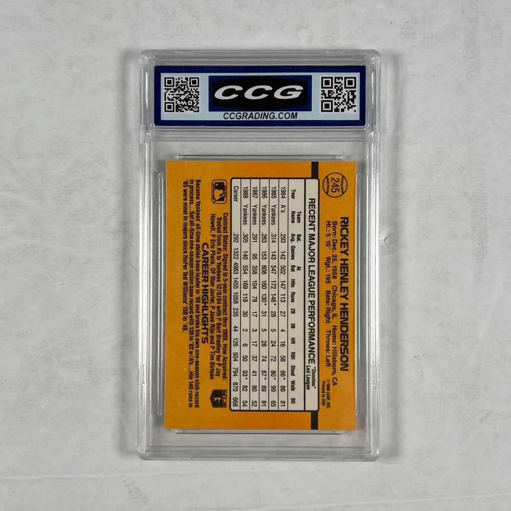 Rickey Henderson 1989 Donruss #245 New York Yankees CCG Gem Mint 10 Graded Card